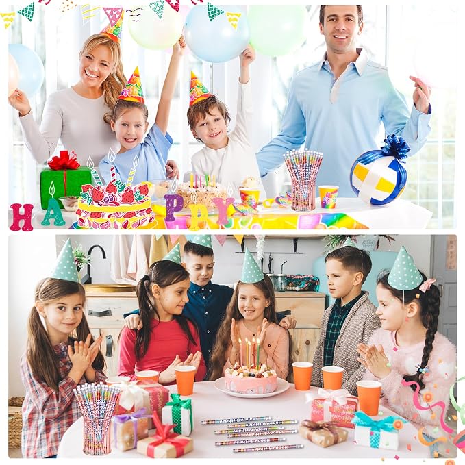 Happy Birthday Pencils Colorful Birthday Pencil for Students Birthday Pencil for Teacher Classroom Birthday Party Supplies, 6 Style (24)
