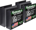 Samsill Durable 4 inch 3 Ring Binder, D Ring Binder, 100% Recycled Chipboard, Black, 4 Pack