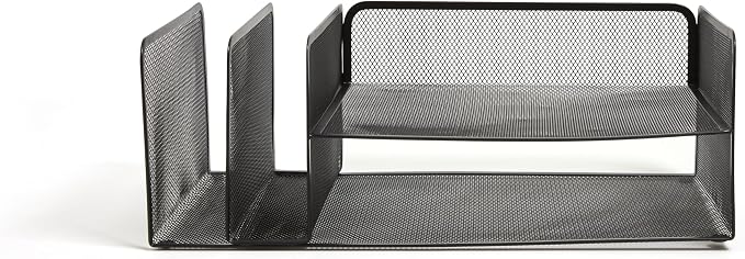 TRU RED Wire Mesh Horizontal File Organizer, 4‑Compartment – Desktop File Sorter for Papers, Folders & Mail