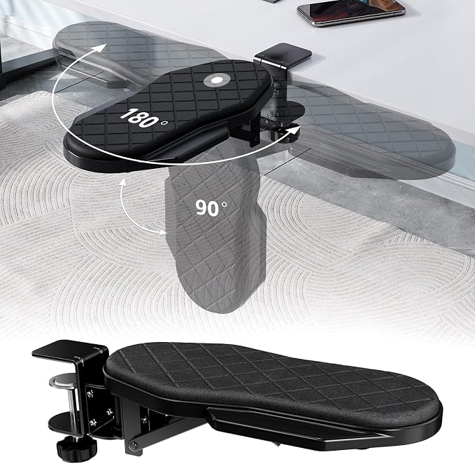 CABTE Ergonomics Desk Extender Tray, Table Mount Arm Wrist Rest Shelf | 90° Foldable Elbow Arm Support,Foldable, 180° Swivel, Computer Desk Extender Tray for Home and Office (Folding and Rotating)