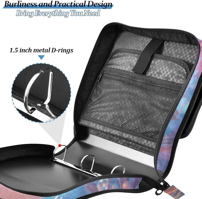 Cute Axolotl Print 3 Ring Zipper Binder with Shoulder Strap & Handle 2 Inch D-Ring Zippered Binder Bag with Multiple Pocket & Pencil Pouch, Binder Organizer for School or Office
