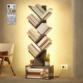 Hoctieon 6 Tier Tree Bookshelf, Tall Bookcase, Freestanding Book Shelf with LED Lights, Display Floor Standing Storage Shelf, Book Organizer Shelves for Home Office, Living Room, Greige