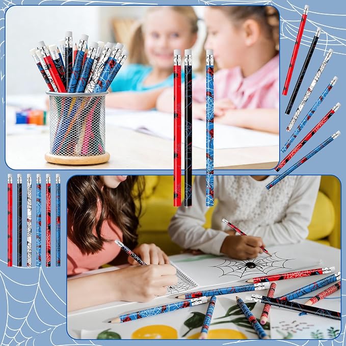 Resurhang 200 Pcs Assorted Colorful Pencils Spider Pencils for Boys Novelty Fun Spider Pencil with Eraser Back to School Supplies for Kids Student Teacher Classroom Reward Gifts