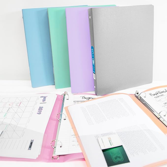 BAZIC Products 1" Pastel Color Poly 3-Ring Binder, 1 Pocket, 6-Set | round rings, 1 in pastel color poly 3-ring binder, 1 inside pocket, holds up to 175 sheets, Durable poly