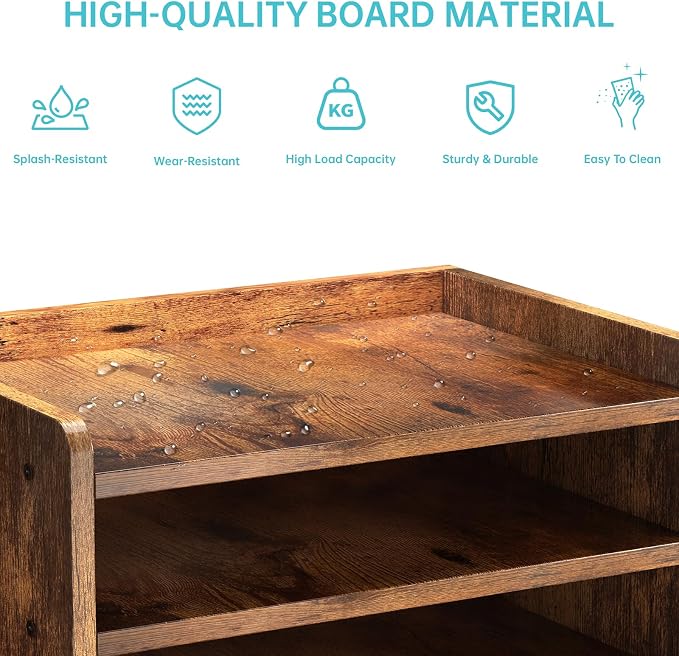 Wood Desk File Organizer with Side File Rack, Space-Efficient Design Easy to Assemble for Efficient Office Setup, Reduces Desk Clutter (Brown)