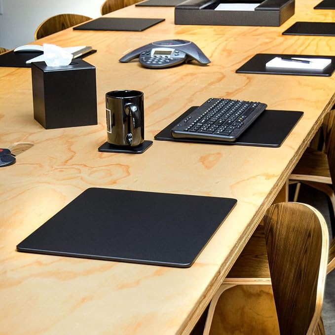 Dacasso Classic Black Leather 14" x 11.5" Luxury Conference Table Pad - Leather Desk Blotter for Writing - Boardroom Organization & Executive Desk Decor