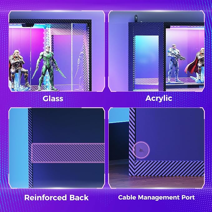 AODK Display Cabinet with RGB Lights, 4-Tier Display Case with Glass Doors | Glass Display Shelf for Collectibles and Storage, Black Curio Cabinet for Gaming Room, Living Room