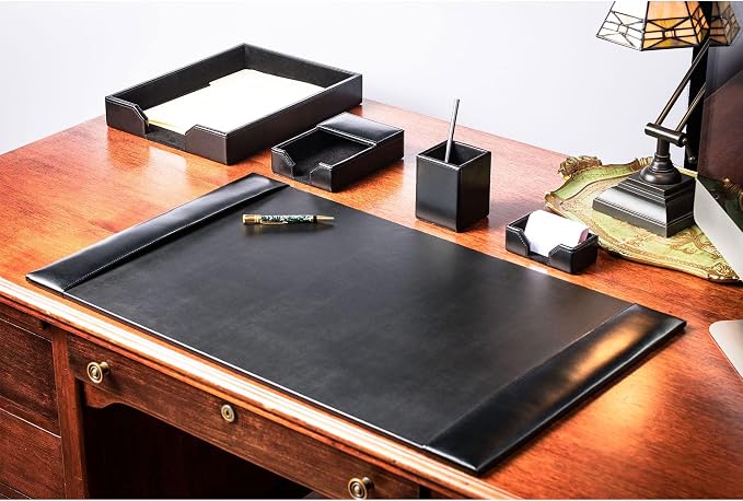 Dacasso Bonded Set Luxury Leather Desk Pad & Desk Organization Essentials, 5 Piece, Black