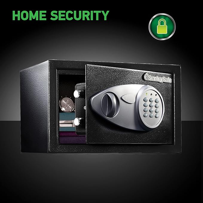 SentrySafe Safe with Digital Keypad Lock, Steel Safe with Interior Lining and Bolt Down Kit for Money, Jewelry, Electronics, 0.58 Cubic Feet, 8.7 x 13.8 x 9.7 Inches, X055 | Steel Safe With Interior Lining and Bolt Down Mounting Kit and Digital Keypad ...