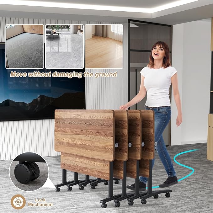 Conference Table Flip Top Mobile Conference Room Tables,Folding Conference Table with Wheels,Large Meeting Training Seminar Table Saving Space for Office Classroom(6B,55.1'')
