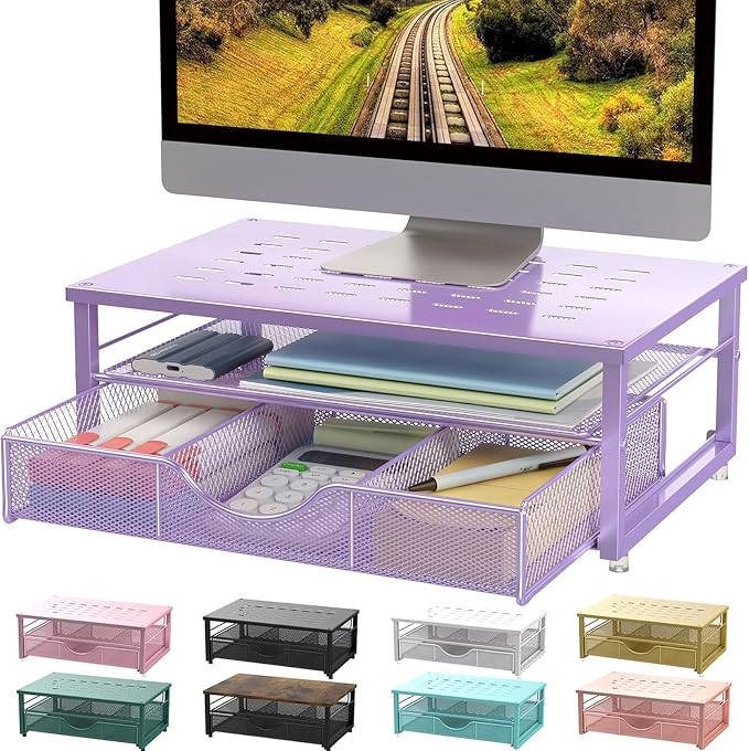 gianotter Computer Monitor Stand Riser with Drawer | Desk Organizers and Accessories Desk Accessories & Workspace Desktop Organizers Storage for Printer Stand (Purple)