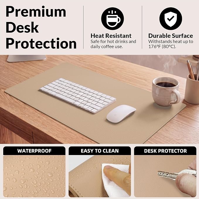 AFIING Cork Desk Mat, Dark Apricot, 35.4" x 17", Desk Pad Protector | Dual-Sided Cork & PU Leather, Waterproof, Non-Slip for Mouse, Writing, Office, Home