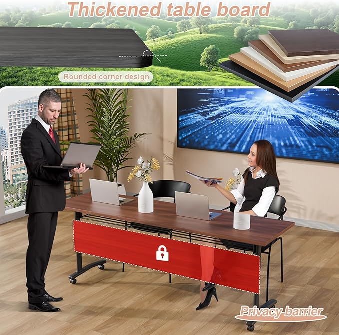 Conference Table Flip Top Mobile Conference Room Tables,Folding Conference Table with Wheels,Large Meeting Training Seminar Table Saving Space for Office Classroom(12D,61'')