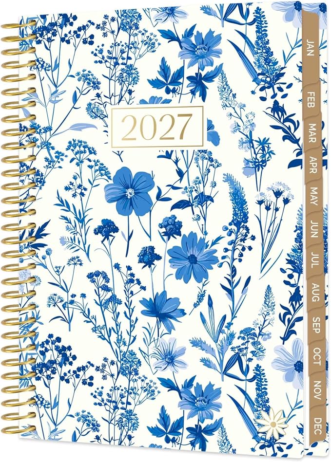 bloom daily planners 2027 Pocket Planner (January 2027 - December 2027) - 4” x 6” MINI Weekly Monthly Agenda Organizer & Calendar Year Book - Blue & White Floral
