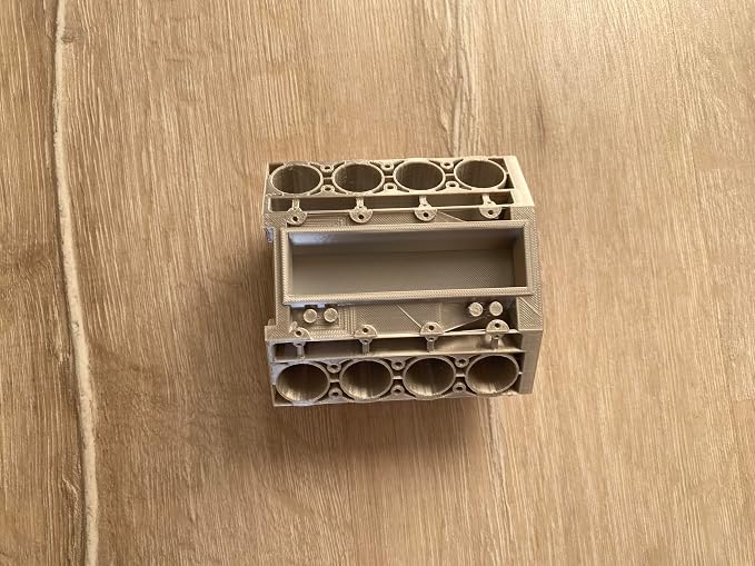 V8 Engine Business Card Holder - Shiny Silver Desk Decoration for Car Enthusiasts | 3D Printed PLA