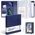 Ospelelf Leather 3 Ring Binder for Letter Size Documents with Durable Pocketed Dividers, Storage Bag & Notepad, 1 Inch Round Rings, Holds 175 Sheets, for Office School Home Organization, Deep Blue