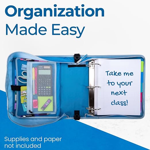 Case-it Zipper Binder | 3-Inch O-Rings | 600-Sheet | D-146 Watercolor Sky | Mighty Zip Tab, 5-Subject Expanding File Folder, Multiple Pockets, Storage Organizer, Shoulder Strap, School & Office