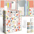 3 Ring Binder 2 Inch, Three Ring Binders Organizer with Clipboard, 5-Tabs Pockets Dividers, Plastic Folder, 18 Divider Stikers, KLLVE Cute Binder with Pen Loop (Flora, Letter Size)
