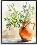 'Olive Branch in Terracotta Vase'| Framed Giclee Art | Stupell Industries | Black, 16 x 20 Inches, Easy to Hang and Sturdy, Made in USA, by LSR Design Studio