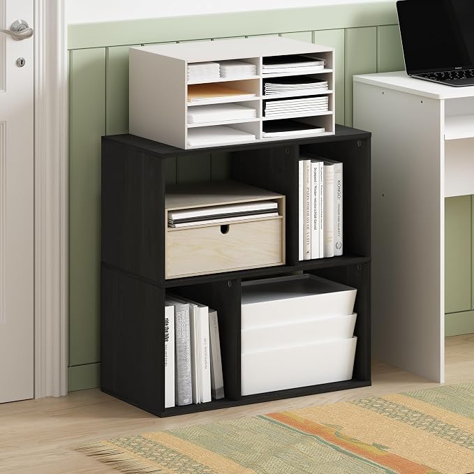 Furinno DALY Book Shelf, 4-Cube Bookshelf, Cube Storage Organizer Bookcase with Irregular Compartments, 11.7 x 23.6 x 24.7, for Living Room, Bedroom, Home Office, Espresso
