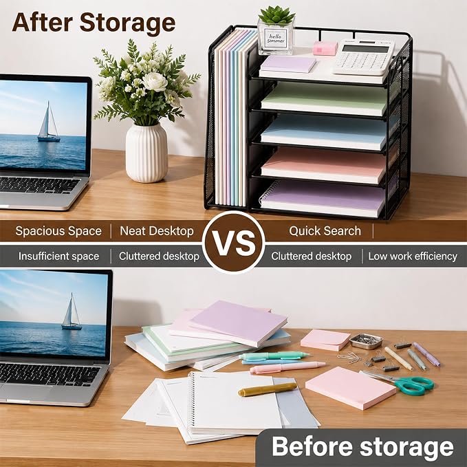 Desk Organizer, 5-Tier Paper Organizer Letter Tray, Black | Desk Organizers and Accessories, Office Desk Accessories & Workspace Organizers, Desktop File Organizer for Office Supplies