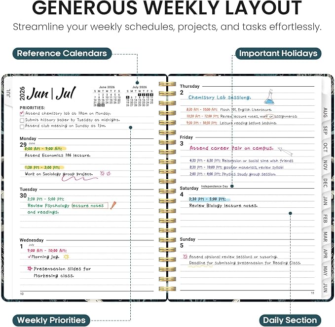 Taja Planner 2026-2027, Jul 2026-Jun 2027 Monthly & Weekly Calendar Planner | 8.5" x 11", Hardcover Academic Calendar, Teacher Student Agenda Book with Tabs, School Office Supplies, Secret Sea