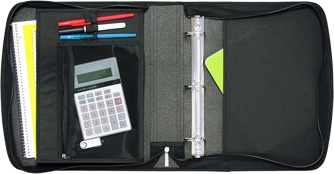 Five Star Zipper Binder, 2-Inch Capacity, 3 D-Rings, Exterior Zippered Pockets, Interior Mesh Pouch, Easy Grip Spine, Black Cover (66352)