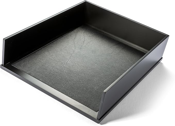 Victor 1142-5 Midnight Black Collection Front Load Letter Tray, Matte Black Paint with Faux Leather Tray Pad for a Professional Look