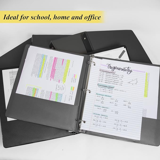 BAZIC Products 1" Black 3-Ring Binder, Round Ring, 2 Pockets, 24-Case | round rings, 1 in Black 3-ring binder, 2 inside pockets, holds up to 175 sheets, Durable poly cover