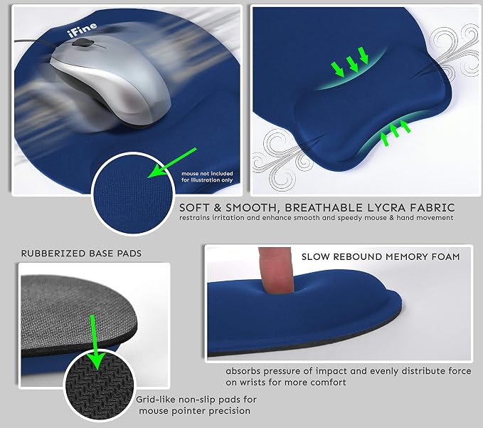 iFine Upgrade Enlarged Superfine Fibre Soft Smooth Memory Foam Ergonomic Mouse Pad & Keyboard Wrist Rest for Desktop Laptop Mac Gaming Office School or Home for Stress Free Typing (Blue Two Sets)