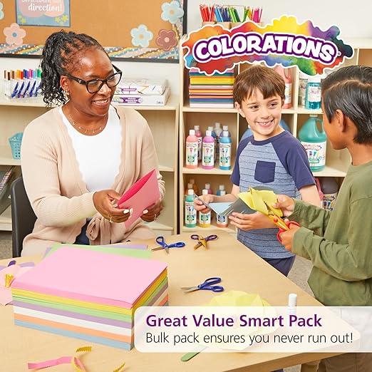 Colorations Construction Paper for Kids - 7 Bright Colors - 600 Bulk Sheets of 9"X12" - Assorted Pack of Heavy-Duty Craft Paper, Bulk School Supplies | 600 Sheets Bright Colored Paper, Bulk Arts & Crafts, School Supplies, Drawing, Coloring, 3D Art