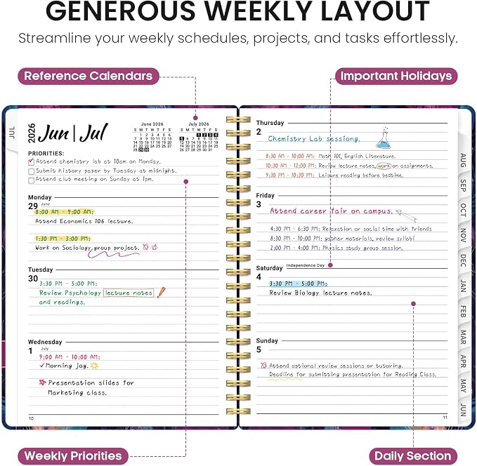 Planner 2026-2027, Monthly & Weekly Jul 2026-Jun 2027 Planner Calendar