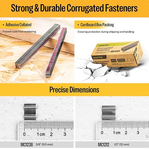 meite Corrugated Fasteners MC1238, 1/2-Inch Crown, 3/8" Length, 3,500 PCS | 25 Gauge Corrugated Staples, W Staples, for Pneumatic Corrugated Tools, for Woodworking Projects