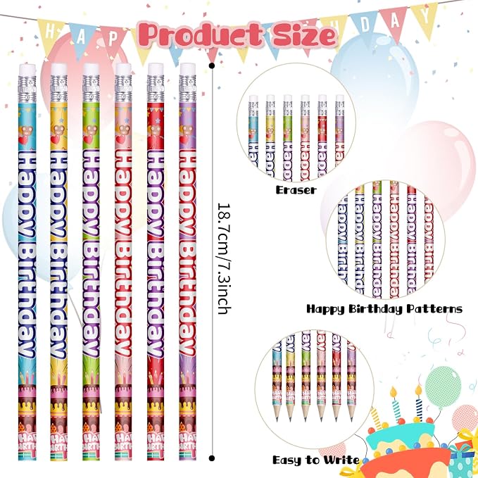Happy Birthday Pencils Colorful Birthday Pencil for Students Birthday Pencil for Teacher Classroom Birthday Party Supplies, 6 Style, (48)