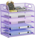 5-Tier Stackable Paper Organizer with Handle, Purple | Metal Mesh Letter Tray, Elegant Desk File Sorter for Office, Home & Classroom Organization