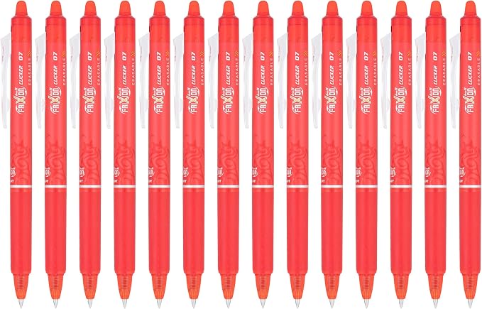 Pilot FriXion Clicker Erasable Gel Pens, Fine Point (0.7mm), Red Ink, 14-Pack - Refillable, Smooth Writing Pens for School, Journaling, and Office Use
