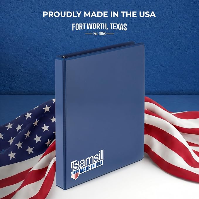 Samsill 0.5 Inch 3 Ring Binders, Economy Round Ring, Clear View Cover, 100 Sheet Capacity - for School, Home, Office - Blue, 12 Pack