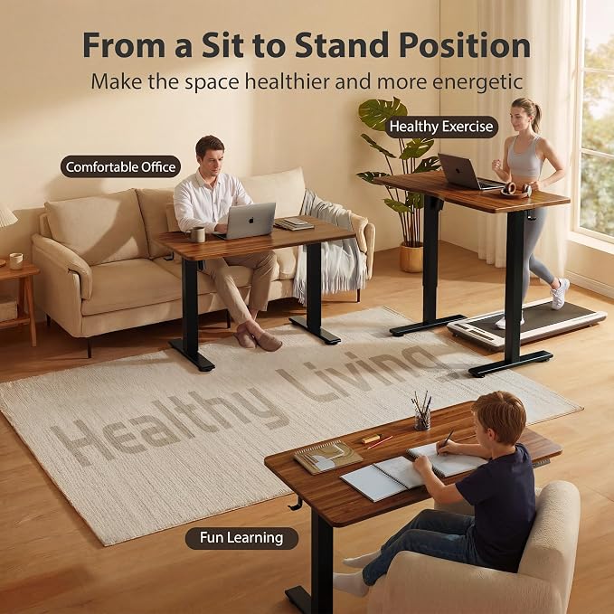 Cubiker Standing Desk, 55x28 Inches Sit Stand Home Office Desk, Electric Stand up Desk, Adjustable Desk with Splice Board, Black Frame/Black Walnut Top