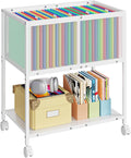 Sbanmao Rolling File Cart, Mobile File Cabinet with Wheels Hanging Files, Metal Hanging File Folder Cart File Organizer Fit Letter Size for Home Office, White