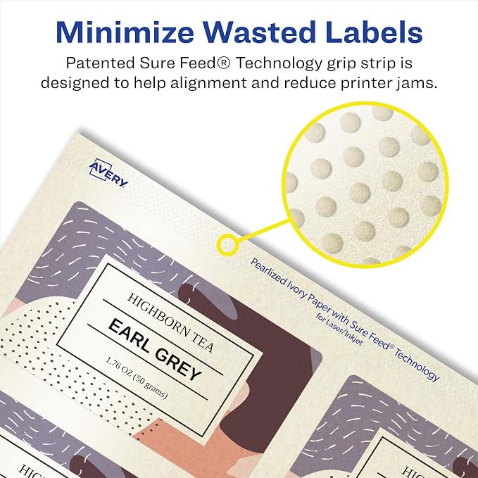 Avery® Pearlized Ivory Rectangle Labels, Sure Feed® Technology, 2" x 4", 250 Pearlized Ivory Labels, Laser/Inkjet Printable
