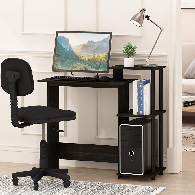 Furinno EFFICIENT Desk, 28.6" Wide Gaming Desk with 3 Open Side Shelves, Laptop Notebook Computer Desk, Office Desk for Home Office, Study Room, Dorm, Bedroom, Espresso