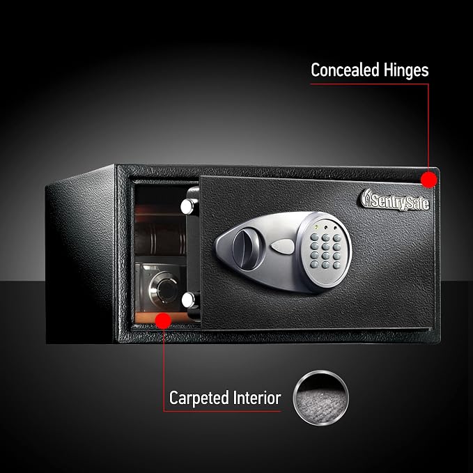 SentrySafe Shelf Safe with Digital Keypad Lock, Steel Safe with Interior Lining and Bolt Down Kit for Money, Jewelry, Documents, 0.98 Cubic Feet, 8.9 x 16.9 x 13.6 Inches, X105