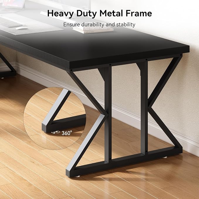 LITTLE TREE 78.7 Inch Large Executive Desk, Extra Long Computer Office Desk Workstation, Modern Simple Style Laptop Table, Sturdy Wooden Writing Workstation for Home Black