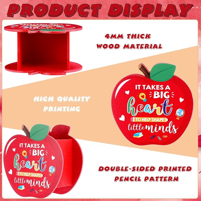 Crtiin Back to School Gifts for Teacher Apple Wooden Pencil Holder Wood Pencil Cup Marker Organizer Desktop Pen Organizer for First Day of School Classroom Thank You Teacher Appreciation Gifts