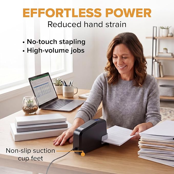 Bostitch Office Impulse Heavy Duty Electric Stapler Value Pack, 45 Sheet Capacity, Includes 5,000 Staples, No-Jam, Faster Stapling, Silver