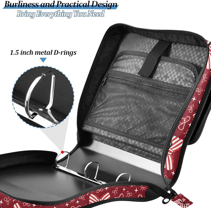 Zipper Binder Bag 3 Ring File Folder Portfolio Organizer Zippered Binder Bags with Strap Fits Laptop Women Men