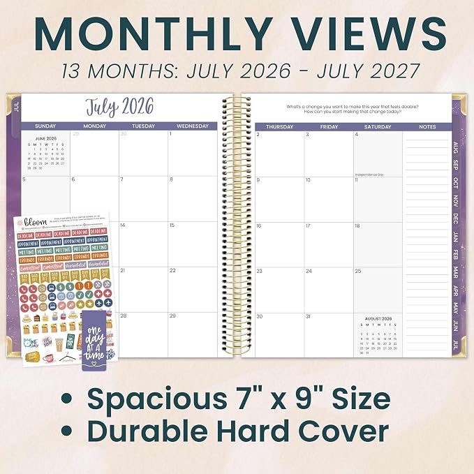 bloom daily planners 2026-2027 Hardcover Academic Year Goal & Vision Planner (July 2026 - July 2027) - 13 Months Weekly & Monthly Agenda Organizer - 7.5" x 9" - Good Things Are Coming