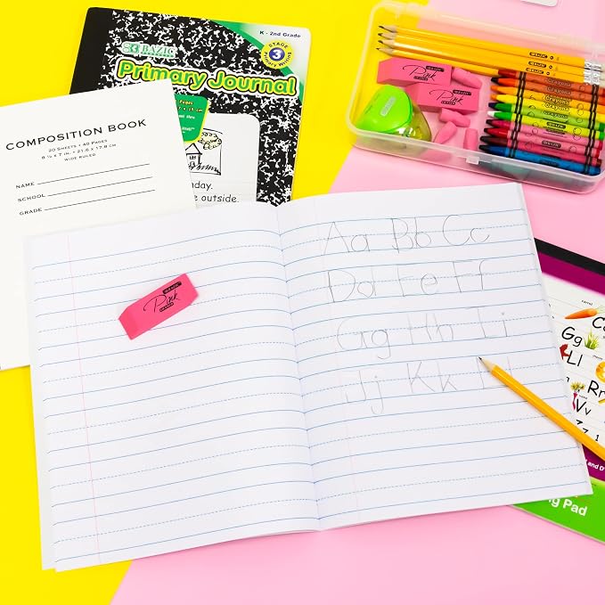BAZIC Products Pink Eraser, Latex Free Bevel Block Erasers, Large Size for Classroom, Office, and Art Use, Smooth Pencil Correction for Writing, Sketching, & Daily Tasks, 4 Count (Pack of 4)