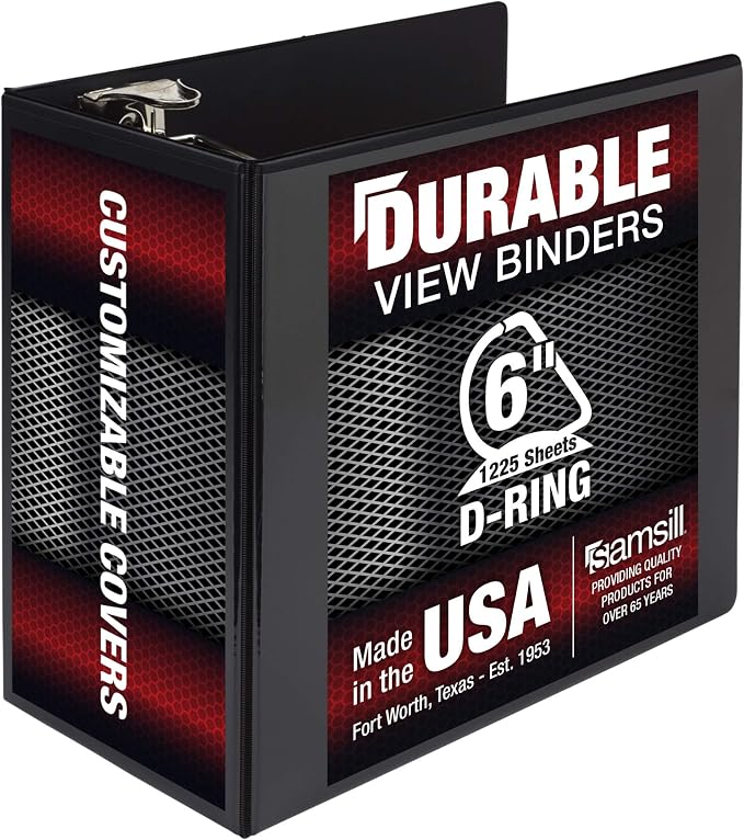 Samsill Durable 6 inch 3 Ring Binder, Locking D Ring 100% Recycled Chipboard, Black, Pallet of 120 Binders in 20 Cartons