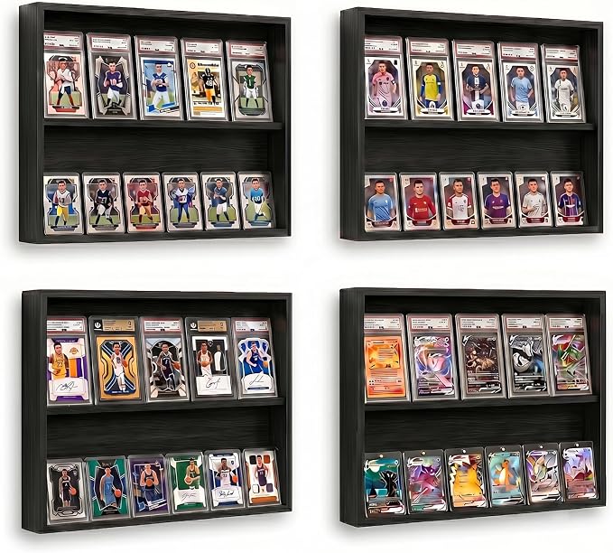 4 Pack Wooden Card Display Case Holds 32-40 PSA BGS SGC Graded Sports Card | Easy Assembly， Wall Mounted or Desktop Card Display，Trading Cards，Baseball Cards, Basketball Cards，Football Cards，Top Loaders